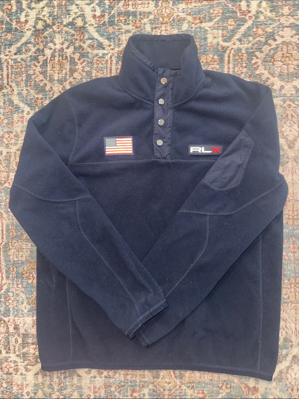 Y2K Vintage Polo Ralph Lauren RLX Mens  Medium Navy Fleece Quarter-Snap Jacket